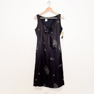 NWT Vintage 90s Y2K ESPRIT Black Satin Floral Slip Dress Size 7/8